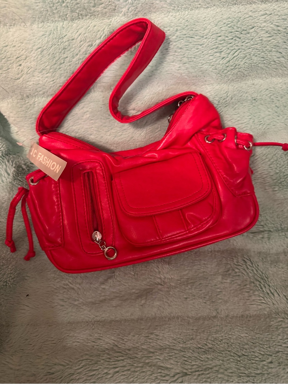 J C Fashion Red Shoulder Bag with Front Pockets